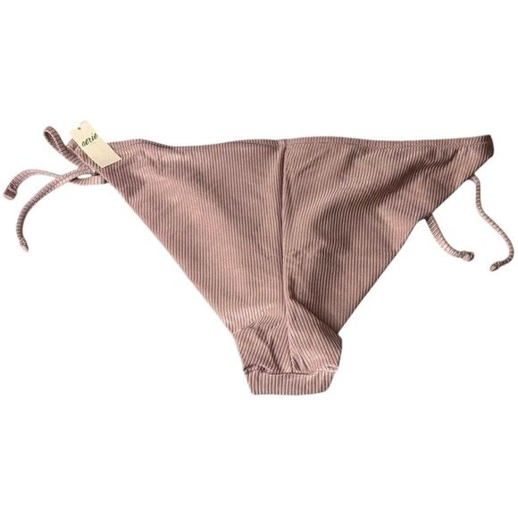 Aerie Ribbed Cheeky Tie Bikini Bottom XXL Cocoa Cream NWT Swim - Picture 2 of 4